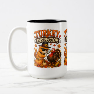 Tasse 2 Couleurs Inspecteur dinde drôle de chat de Thanksgiving caf