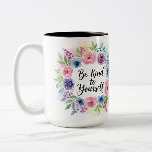 Tasse 2 Couleurs Inspirational Be Kind to Yourself Floral (Gauche)