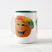 Tasse 2 Couleurs Jack o' Lantern Clown Face, Citrouille d'Halloween (Devant gauche)
