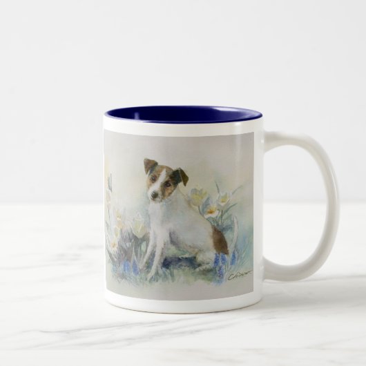 Tasse 2 Couleurs Jack Russell Terrier Aquarelle Chien (Droit)