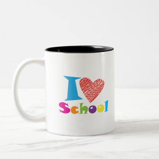 Tasse 2 Couleurs J'adore l'école. Retour à l'école. Diplôme de dess (Gauche)