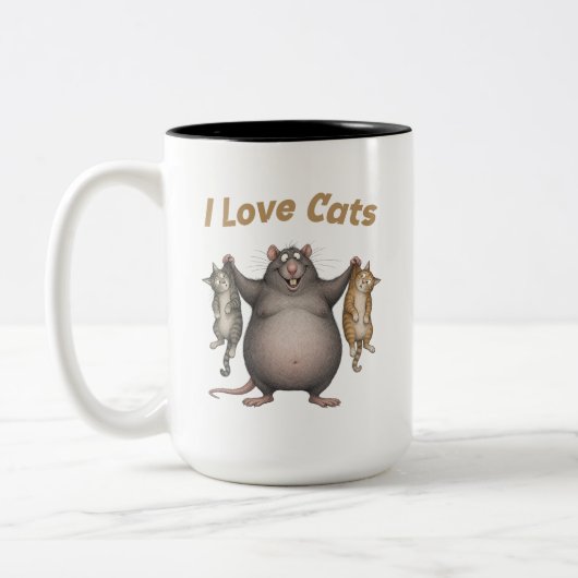 Tasse 2 Couleurs J'adore les chats avec rat (Gauche)