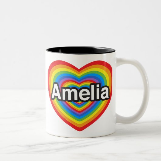 Tasse 2 Couleurs J'aime Amelia. Je t'aime Amelia. Coeur (Droit)