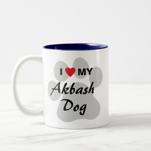 Tasse 2 Couleurs J'aime (coeur) mon chien d'Akbash (Gauche)