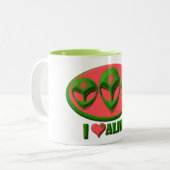 Tasse 2 Couleurs J'aime des aliens (Devant gauche)