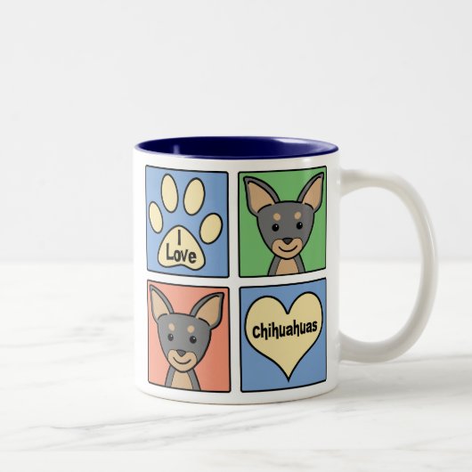 Tasse 2 Couleurs J'aime des chiwawas (Droit)