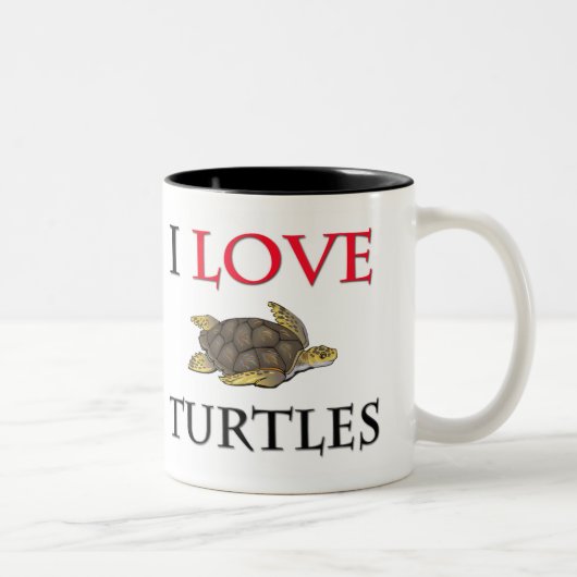 Tasse 2 Couleurs J'aime des tortues (Droit)