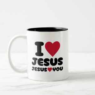 Tasse 2 Couleurs J'aime Jésus et Jésus t'aime chrétien