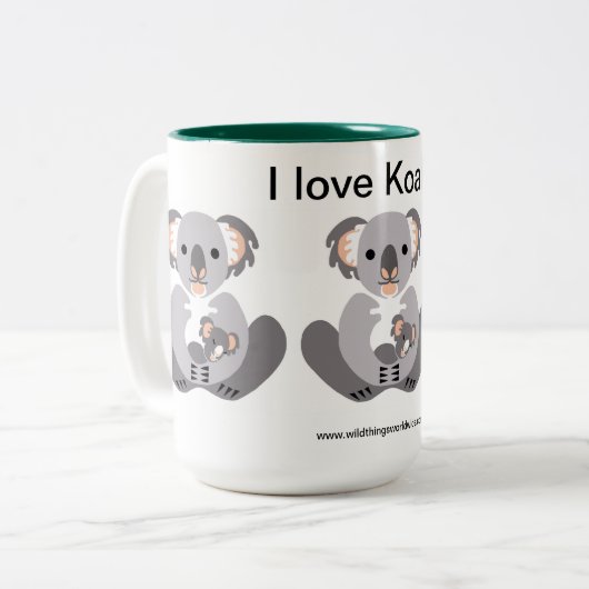 Tasse 2 Couleurs J'aime KOALAS - Australie - Marsupial - (Devant gauche)