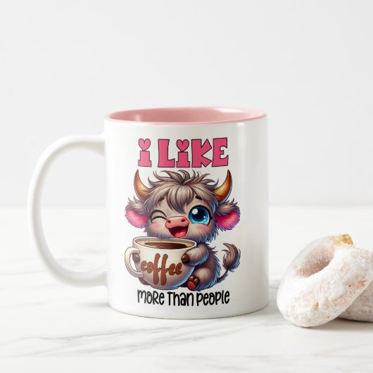 Tasse 2 Couleurs J'aime le café plus que les gens  (Avec donut)