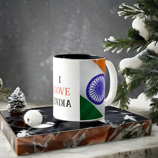 Tasse 2 Couleurs J'AIME le drapeau INDIEN