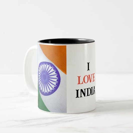 Tasse 2 Couleurs J'AIME le drapeau INDIEN (Devant gauche)