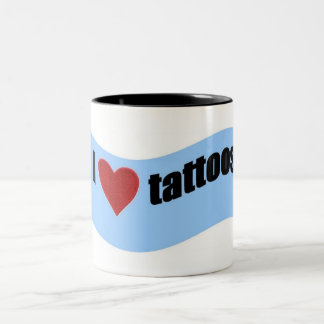 Tasse 2 Couleurs j'aime le regard de ruban de tatttoos