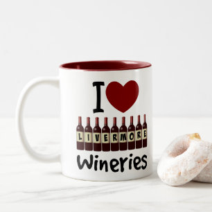 Tasse 2 Couleurs J'aime les caves de Livermore Cœurs et bouteilles