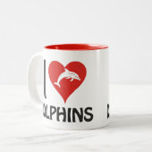 Tasse 2 Couleurs J'aime les dauphins (Devant gauche)