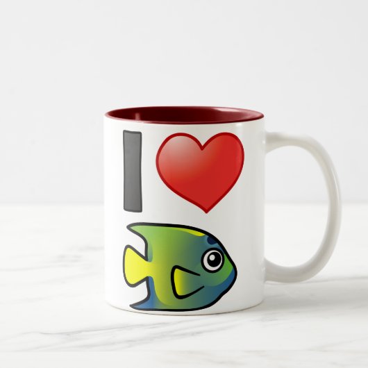 Tasse 2 Couleurs J'aime les poissons-anges de la Reine (Droit)