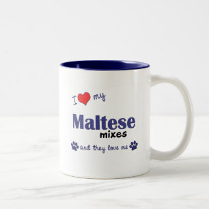 Tasse 2 Couleurs J'aime mes mélanges maltais (les chiens multiples