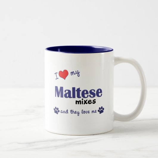 Tasse 2 Couleurs J'aime mes mélanges maltais (les chiens multiples) (Droit)