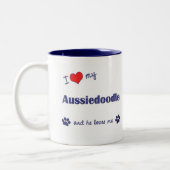 Tasse 2 Couleurs J'aime mon Aussiedoodle (le chien masculin) (Gauche)