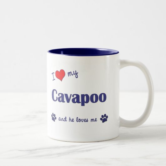 Tasse 2 Couleurs J'aime mon Cavapoo (le chien masculin) (Droit)