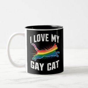 Tasse 2 Couleurs J'aime mon chat gay drôle arc-en-ciel fierté lgbt
