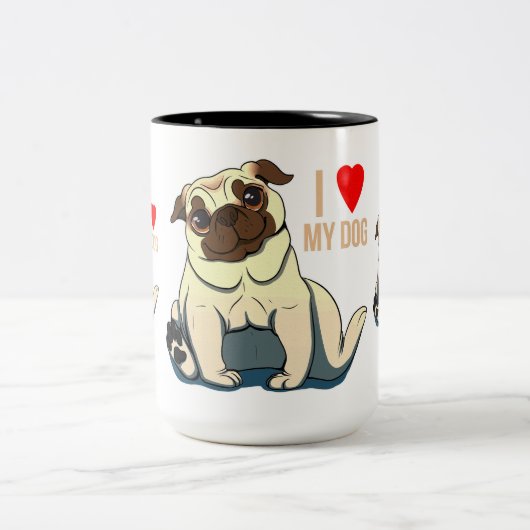 Tasse 2 Couleurs J'Aime Mon Chien (Centre)