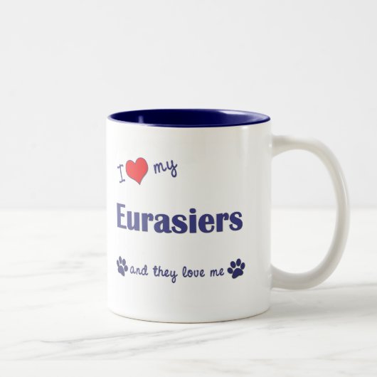 Tasse 2 Couleurs J'aime mon Eurasiers (les chiens multiples) (Droit)