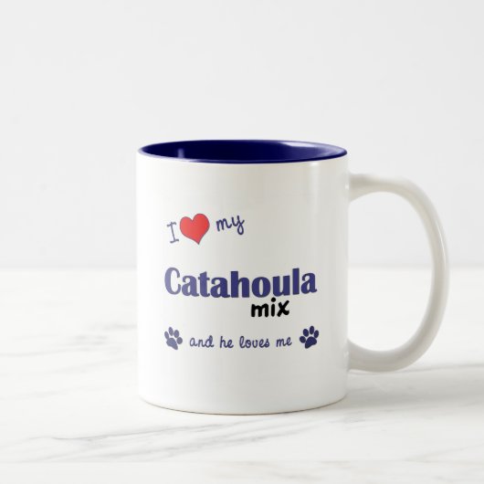 Tasse 2 Couleurs J'aime mon mélange de Catahoula (le chien (Droit)
