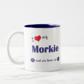 Tasse 2 Couleurs J'aime mon Morkie (le chien femelle) (Gauche)