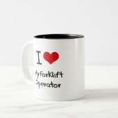 Tasse 2 Couleurs J'aime mon opérateur de chariot élévateur (Devant gauche)