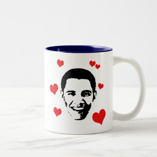 Tasse 2 Couleurs J'aime Obama (Droit)