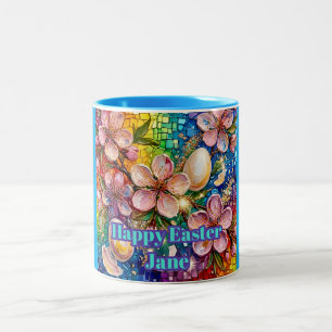 Tasse 2 Couleurs ~ JANE ~ JOYEUSES PÂQUES ~ Fleurs Œufs ~