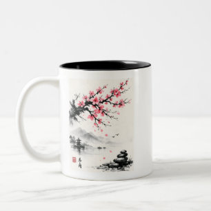 Tasse 2 Couleurs Japanese Cherry Blossom Ink Wash Painting - Zen