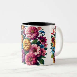 Tasse 2 Couleurs Jardin aux fleurs de Zinnias et Cosmos