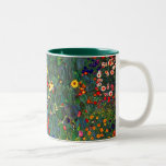 Tasse 2 Couleurs Jardin aux fleurs Gustav Klimt<br><div class="desc">Mug à café avec peinture à l’huile de Gustav Klimt Jardin à tournesols (1907). Un beau jardin de tournesols et de belles fleurs bleues,  rouges,  violettes,  roses et blanches. Un grand cadeau pour les amateurs d'art Art Nouveau et autrichien.</div>