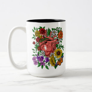 Tasse 2 Couleurs Jardin floral du coeur anatomique