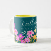 Tasse 2 Couleurs Jardin Floral Turquoise (Devant gauche)
