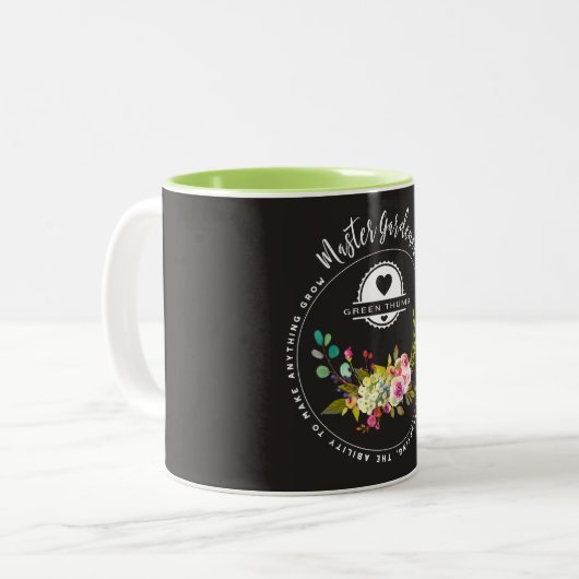 Tasse 2 Couleurs Jardinier principal, cadeaux de jardinage. Pouce (Devant gauche)