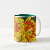 Tasse 2 Couleurs Jaune avec Fleur rayée rouge (Devant droit)