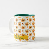 Tasse 2 Couleurs Jaune Fleur de Soleil Vert Vacances Cadeau (Devant gauche)