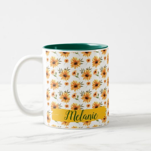 Tasse 2 Couleurs Jaune Fleur de Soleil Vert Vacances Cadeau (Gauche)