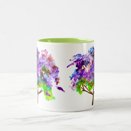 Tasse 2 Couleurs Jaune violette arbre aquarelle art (Centre)