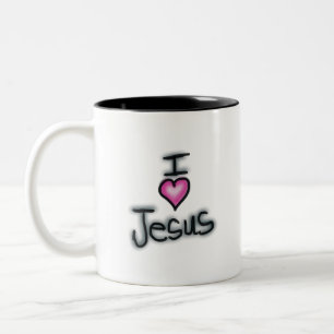 Tasse 2 Couleurs Je coeur Jésus J'aime Jésus avec Coeur Rose