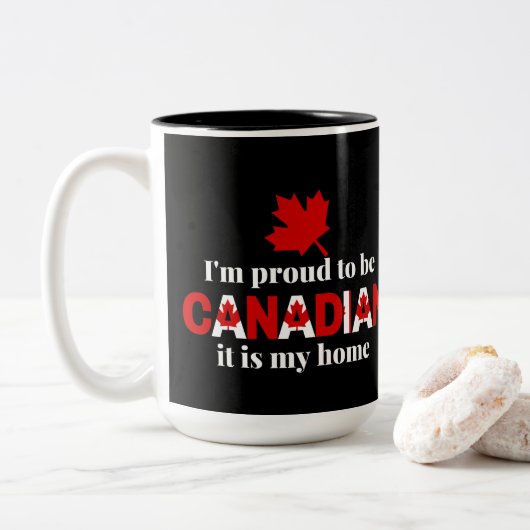 Tasse 2 Couleurs Je suis fier d'être Canadien (Avec donut)