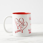Tasse 2 Couleurs Je t'aime Coeurs rouges entrelacés Personnalisé (Gauche)
