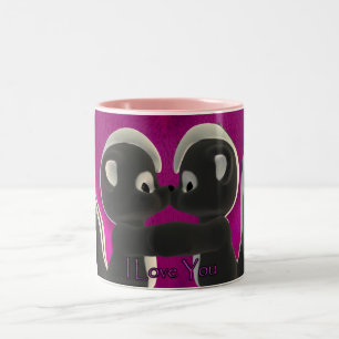 Tasse 2 Couleurs Je t'aime, embrassant des mouffettes mignonnes,