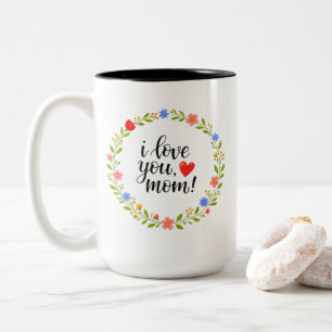 Tasse 2 Couleurs Je t'aime maman Fête des mères Calligraphie floral