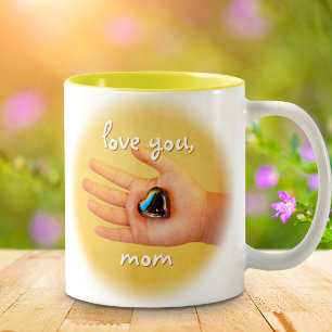 Tasse 2 Couleurs Je t'aime maman Photo d'une main d'enfant tenant u