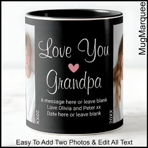 Tasse 2 Couleurs Je t'aime Papy, Anniversaire, Texte Photo, Noir C0