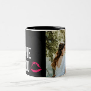 Tasse 2 Couleurs Je t'aime Typographie Lèvres Rose Photo de la Sain